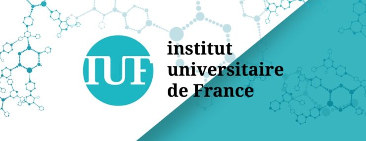 Image blanche et bleu turquoise avec logo de l'IUF (crédit photo : IUF)