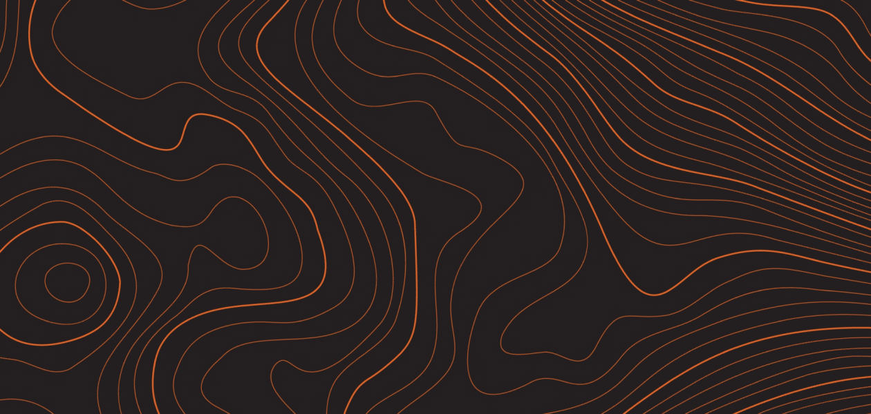 Les contours topographiques stylisés. Orange sur noir.